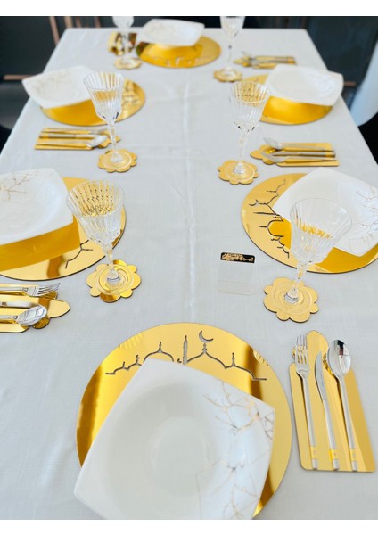 Ramazan Temalı Lüks Gold Amerikan Servis Seti,12 Kişilik Yemek Seti,hurmalık,bardak Altlığı