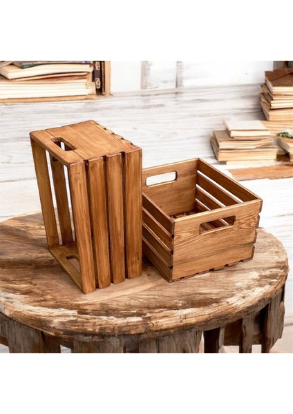 Wooden Destinty Ahşap Kasa - Raf - Kitaplık - Organizer Düzenleyici 40CM (Boy) x 30CM (En) x 20CM (Yükseklik)