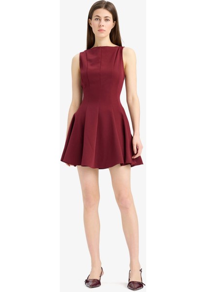 Kayık Yaka Basic Düz Kolsuz Mini Abiye Elbise F0205AX25SP