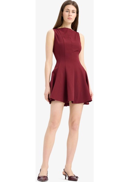 Kayık Yaka Basic Düz Kolsuz Mini Abiye Elbise F0205AX25SP