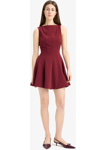 Kayık Yaka Basic Düz Kolsuz Mini Abiye Elbise F0205AX25SP