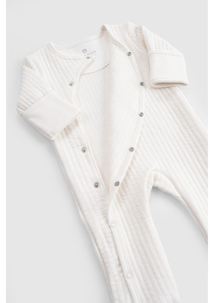 Kendinden Patikli ve Eldivenli Kapitone ekru Bebek tulumu modelleri