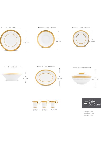 Royal Bone Charlotte Gold 55 Parça 12 Kişilik Yemek Takımı fiyatları