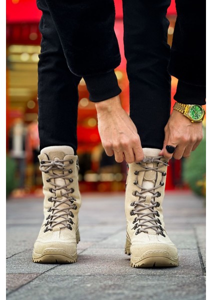 Fermuarlı Bağcık Detaylı Erkek Sneaker Bot Kum