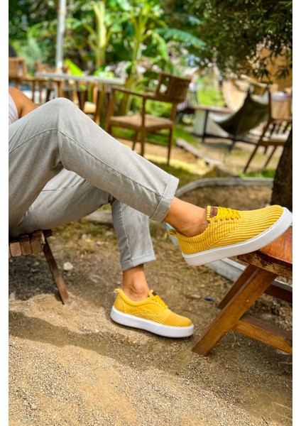 Bağcıklı Kadife Kumaş Erkek Günlük Ayakkabı Sarı modelleri