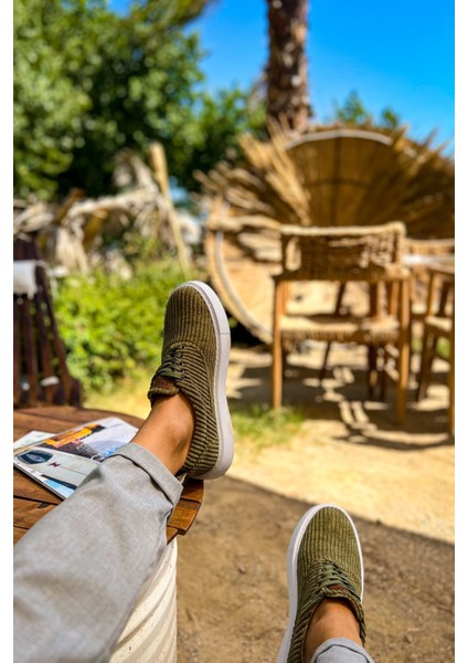 Bağcıklı Kadife Kumaş Erkek Günlük Ayakkabı Haki fırsatları