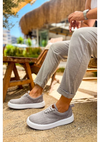 Bağcıklı Kadife Kumaş Erkek Günlük Ayakkabı Antrasit