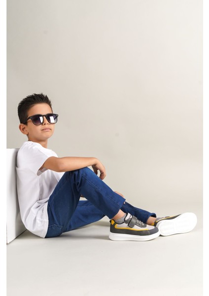 Cırtlı Bağcık Detaylı Erkek Çocuk Günlük Bot Gri Beyaz Sarı indirimleri