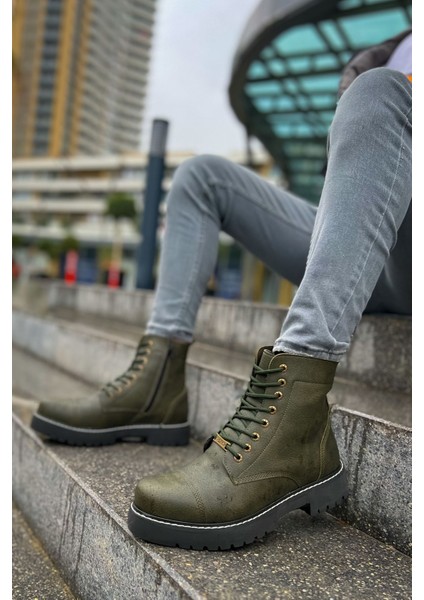 Fermuarlı Bağcık Detaylı Erkek Worker Bot Haki modelleri