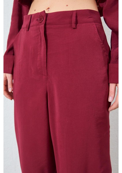 Kadın Bordo Paça Düğmeli Modal Kumaş Pantolon fırsatları