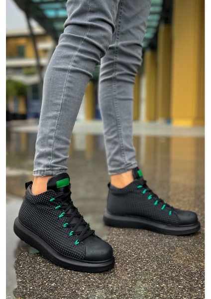 Bağcıklı Erkek Sneaker Bot Siyah Yeşil