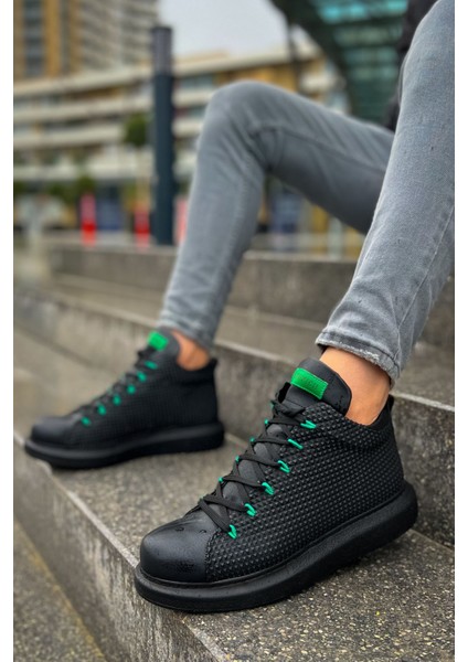 Bağcıklı Erkek Sneaker Bot Siyah Yeşil modelleri