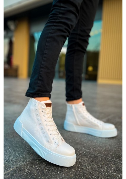Fermuarlı Bağcık Detaylı Erkek Sneaker Bot Beyaz Beyaz fiyatları
