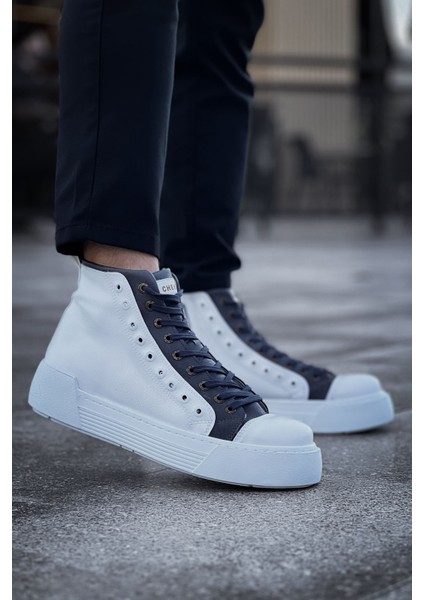 Fermuarlı Bağcık Detaylı Erkek Sneaker Bot Beyaz Antrasit