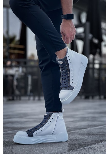 Fermuarlı Bağcık Detaylı Erkek Sneaker Bot Beyaz Antrasit fiyatları