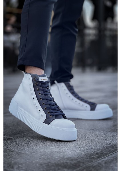 Fermuarlı Bağcık Detaylı Erkek Sneaker Bot Beyaz Antrasit modelleri