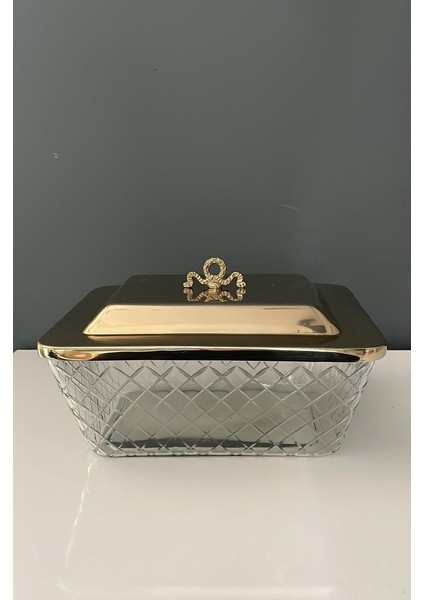 dikdörtgen Kapaklı Saklama Kabı Gold 25,5X20X14 cm