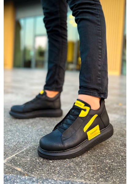 Bağcıklı Erkek Sneaker Bot Siyah Sarı modelleri
