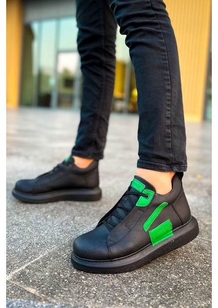 Bağcıklı Erkek Sneaker Bot Siyah Yeşil