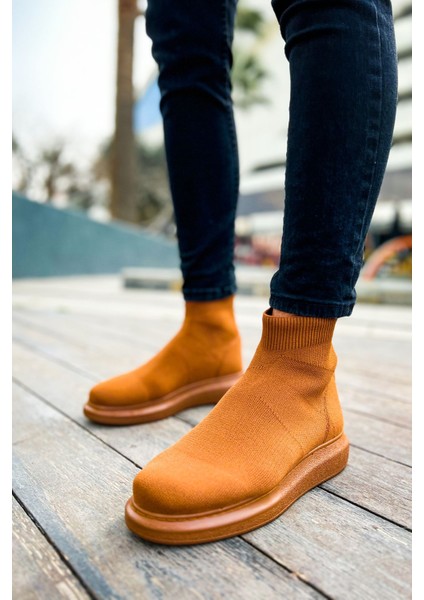 Düz Triko Erkek Sneaker Bot Taba