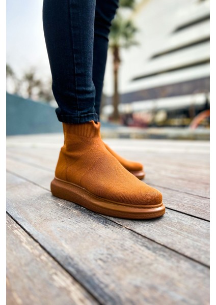 Düz Triko Erkek Sneaker Bot Taba