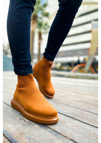 Düz Triko Erkek Sneaker Bot Taba