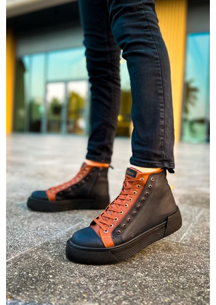 Fermuarlı Bağcık Detaylı Erkek Sneaker Bot Siyah Taba