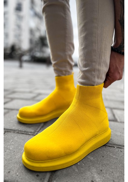 Düz Triko Erkek Sneaker Bot Sarı