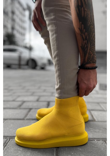 Düz Triko Erkek Sneaker Bot Sarı fiyatları