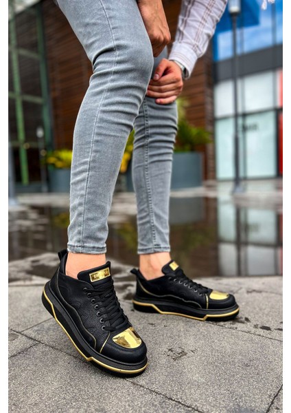 Bağcıklı Erkek Spor Ayakkabı Siyah Altın