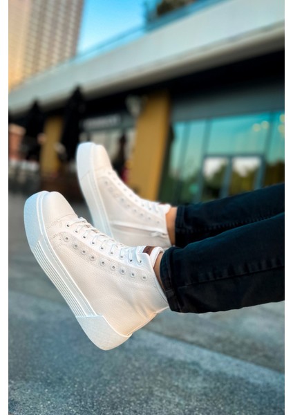 Fermuarlı Bağcık Detaylı Erkek Sneaker Bot Beyaz Beyaz fırsatları