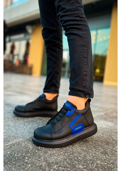 Bağcıklı Erkek Sneaker Bot Siyah Saks Mavi