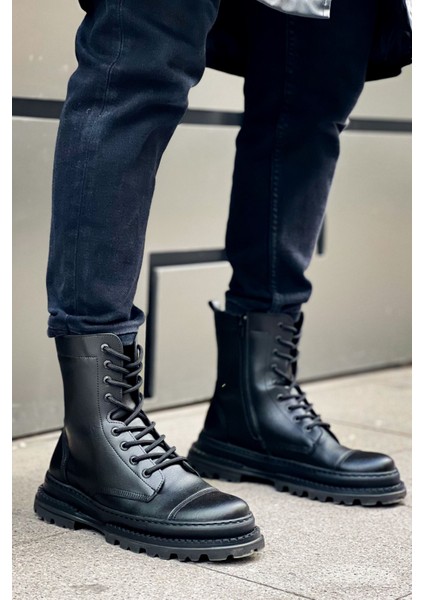Fermuarlı Bağcık Detaylı Erkek Düz Bot Siyah fiyatları