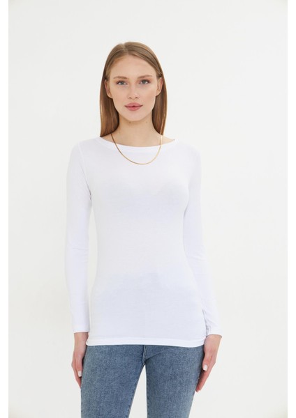 Kadın Kayık Yaka Basic Uzun Kollu Body Likralı Bluz Viskon Body 160