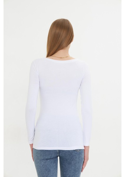 Kadın Kayık Yaka Basic Uzun Kollu Body Likralı Bluz Viskon Body 160