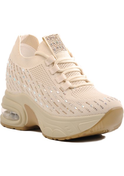 Bej Taşlı Air Tabanlı Kadın Sneaker
