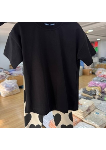 Basıc Tişört ve Kalp Desenli Tayt Takım