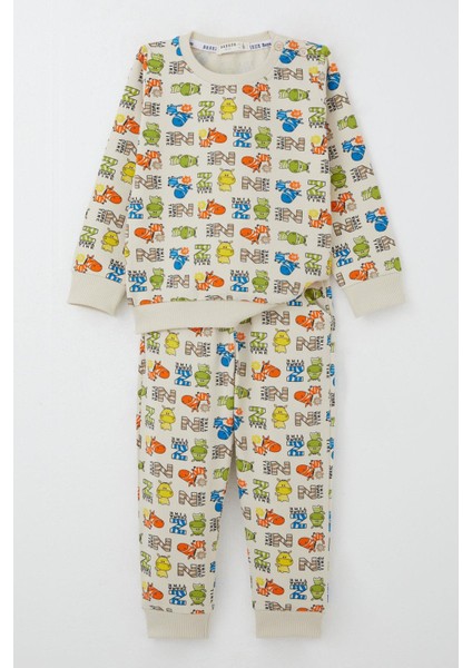 Erkek Bebek Eşofman Takım Zebra Macerası 9 Ay-3 Yaş, Krem