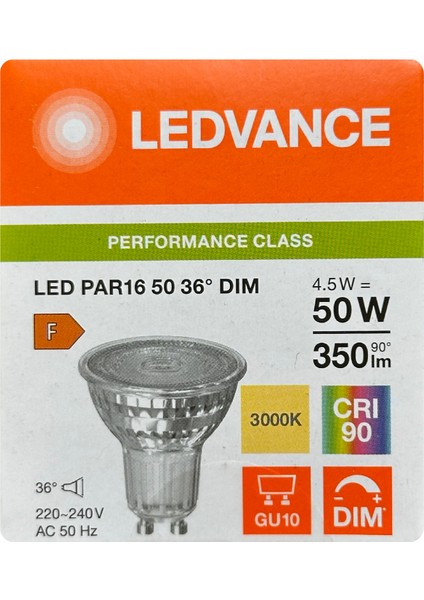 (8 adet) Ledvance 4,5W (50W) 3000K (Sarı Işık) Dim Edilebilir GU10 DUYLU LED Spot Ampul