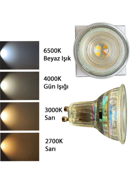 (8 adet) Ledvance 4,5W (50W) 3000K (Sarı Işık) Dim Edilebilir GU10 DUYLU LED Spot Ampul