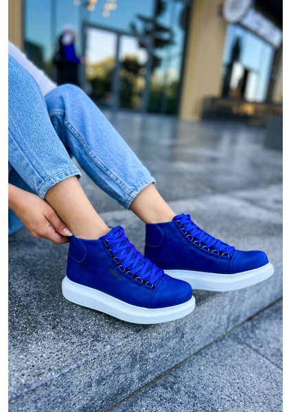 Bağcıklı Kadın Sneaker Bot Saks Mavi