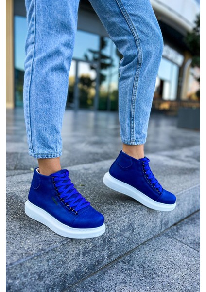 Bağcıklı Kadın Sneaker Bot Saks Mavi