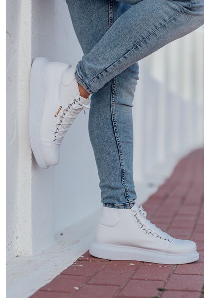 Bağcıklı Erkek Sneaker Bot Beyaz