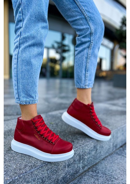 Bağcıklı Kadın Sneaker Bot Kırmızı