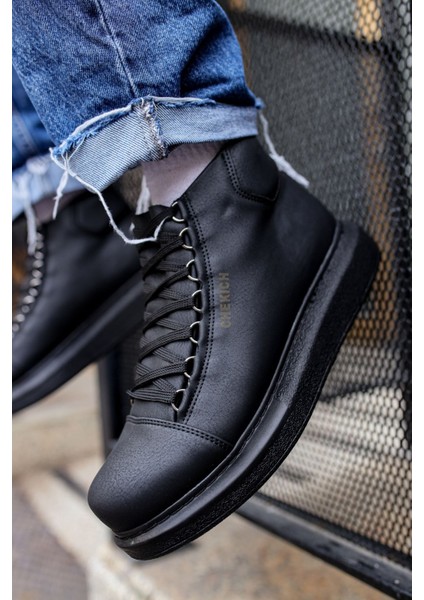 Bağcıklı Erkek Sneaker Bot Siyah