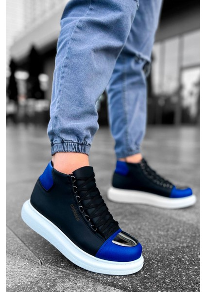 Bağcıklı Erkek Sneaker Bot Siyah Saks Mavi