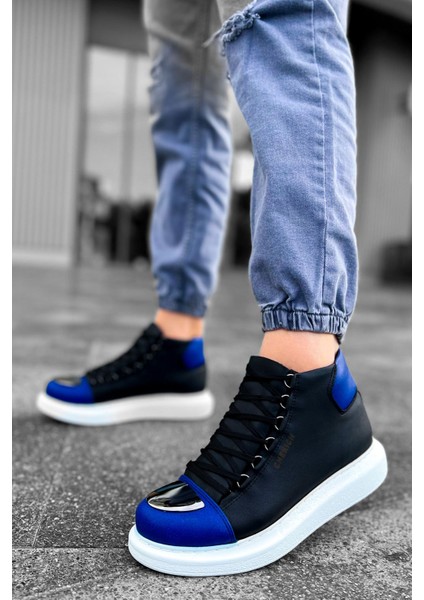 Bağcıklı Erkek Sneaker Bot Siyah Saks Mavi