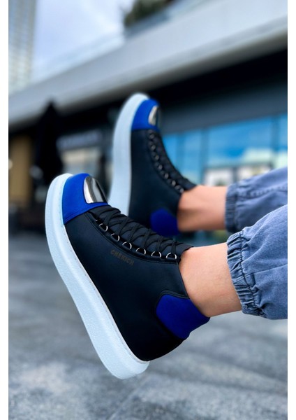 Bağcıklı Erkek Sneaker Bot Siyah Saks Mavi