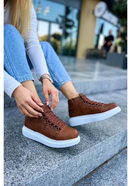 Bağcıklı Kadın Sneaker Bot Taba