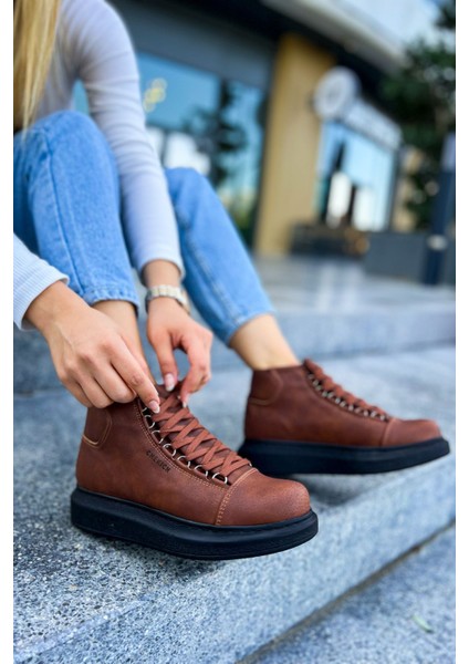Bağcıklı Kadın Sneaker Bot Taba
